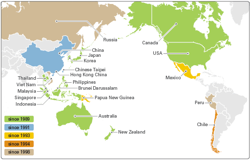 Carte des 21 Etats membres de l'APEC